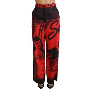 Dsquared² Red Printed High Waist Straight Women's Pants